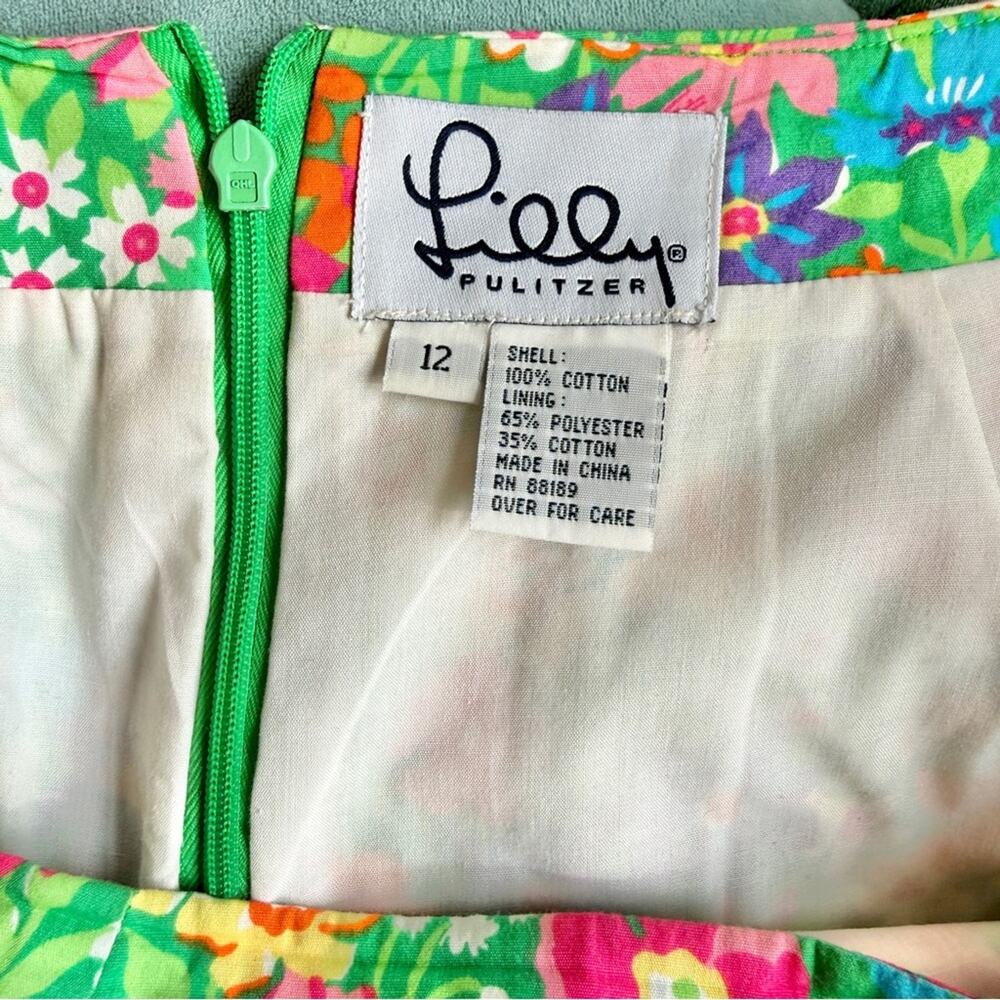 Lilly Pulitzer Green Blue Pink Floral Side Bow Mini Skirt Size 12 Golf Preppy - Picture 2 of 9